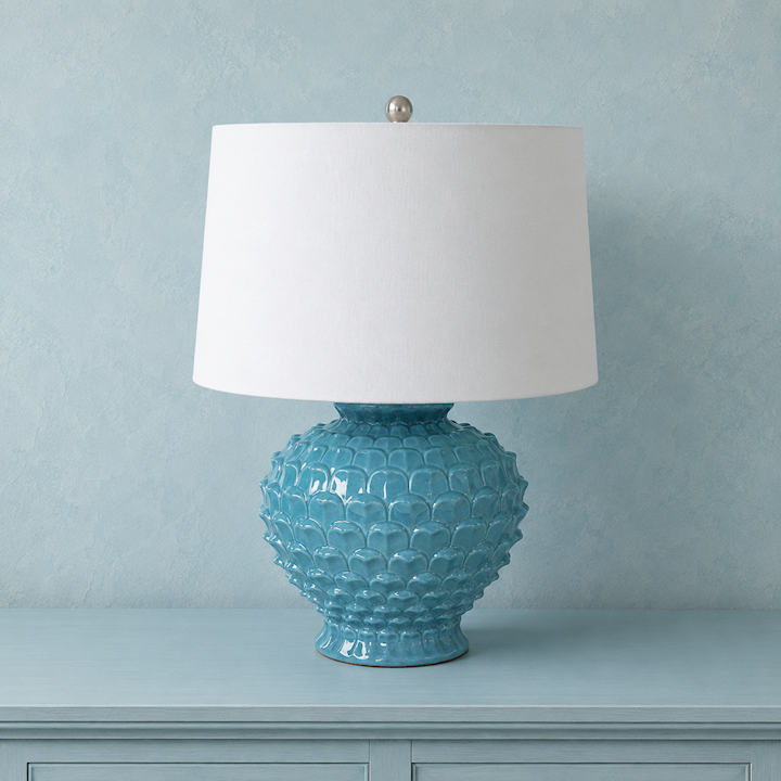 *TEAL CERAMIC TABLE LAMP WITH WHITE SHADE 40x40x64cm